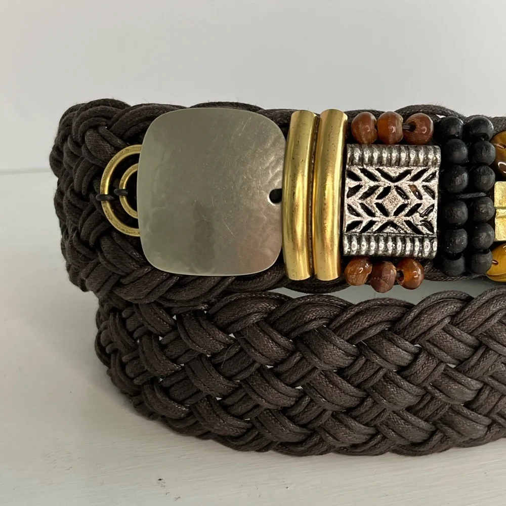 Vintage Marjorie Baer SF Braided Two-toned Brown Mixed Metals Belt Size Medium